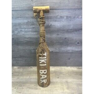 WOOD CARVED TIKI Bar PADDLE HAWAIIAN Home Decor Oar 24 Inch Paddle Rope